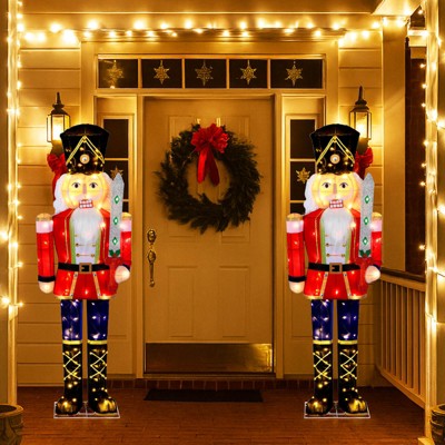 Costway 1/2 PCS 5 FT Lighted Nutcracker Soldier Outdoor Christmas Decoration with Glitter Sword