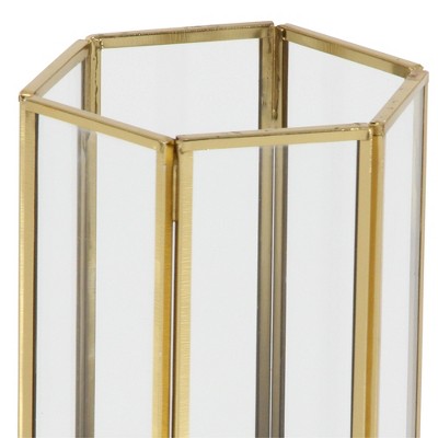Gold Iron and Glass Hexagonal Candle Lantern Set