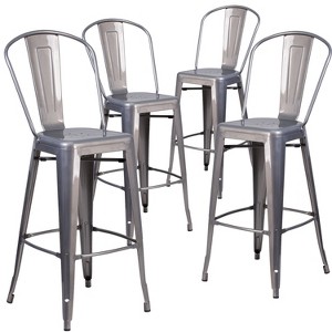 Emma and Oliver 4 Pack 30" High Clear Coated Indoor Barstool with Back - 1 of 4