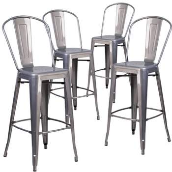 Emma and Oliver 4 Pack 30" High Clear Coated Indoor Barstool with Back