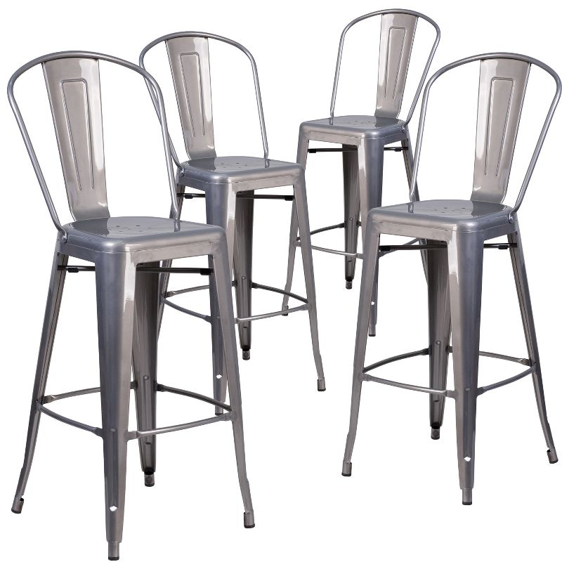 Emma and Oliver 4 Pack 30" High Clear Coated Indoor Barstool with Back, 1 of 11