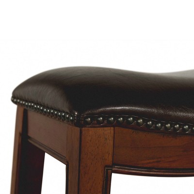 Rustic Chestnut 30" Backless Saddle Bar Stool with Faux Leather Seat