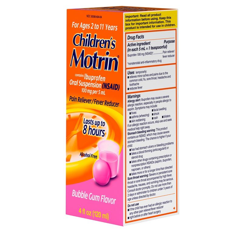 Children's Motrin Pain Reliever/Fever Reducer Liquid - Ibuprofen (NSAID) - Bubble Gum - 4 fl oz, 4 of 11