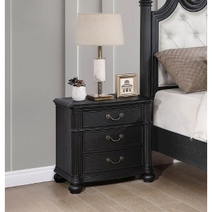 Gulches 3 Drawer Nightstand Black Finish, Felt Lined Top Drawer with Cable Grooves, Antique Copper Pulls for Bedside Storage - 1 of 4