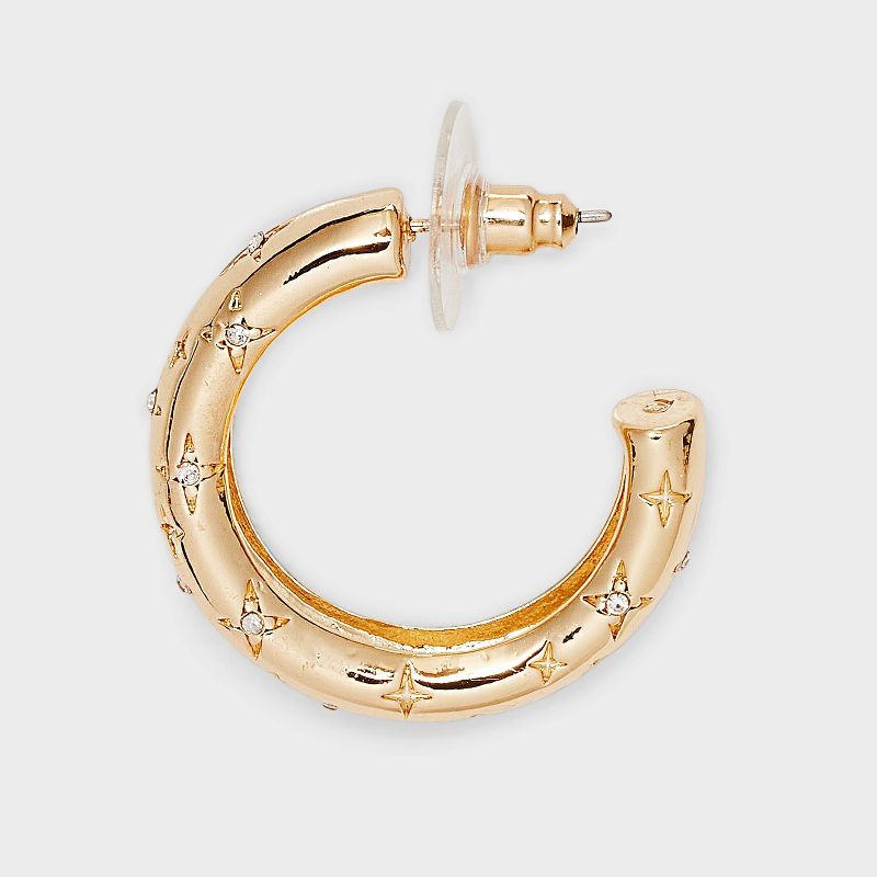 Gold Hoop Clear Stones Earrings - A New Day&#8482; Gold, 4 of 5