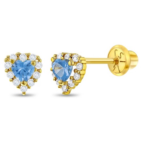 Girls' Flush CZ Solitaire Screw Back 14K Gold Earrings - Clear - in Season Jewelry