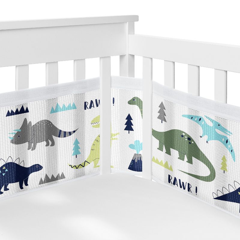 Sweet Jojo Designs Boy Crib Bedding + BreathableBaby Breathable Mesh Liner Mod Dinosaur Blue Green White, 3 of 7