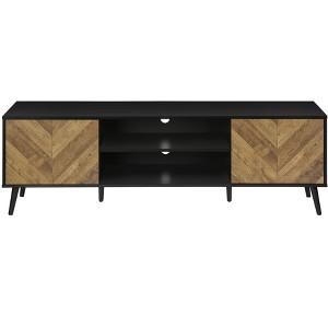 Vynxaria Contemporary TV Stand, 72 Inch, Media Entertainment Center, Brown and Black Laminate, Black Wood Legs - 1 of 4