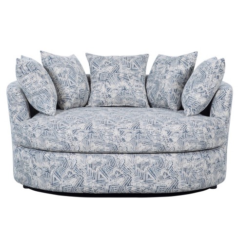 57.5 Wide Round Fully Assembled Swivel Loveseat Barrel Chair Blue