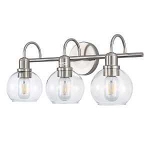 DORESshop 20 in. 3-Light Brushed Nickel Industrial 3-Light Bathroom Vanity Light with Clear Glass Globe Shades Bathroom - 1 of 4