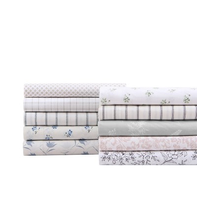 King White Cotton Percale Foliage Print Sheet Set