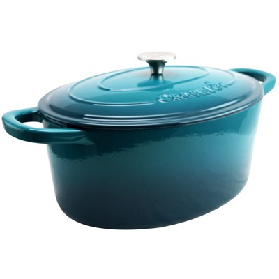 Teal 7-Quart Enameled Cast Iron Oval Dutch Oven with Lid