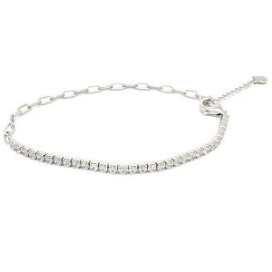 Paperclip Chain Half CZ Tennis Bracelet for Women Adjustable to 7.5" Sterling Silver Ginger Lyne Collection - 1 of 4