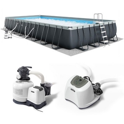 INTEX 32' x 16' x 52" Ultra XTR Frame Above Ground Rectangular Outdoor Swimming Pool Set with Krystal Clear Saltwater System, Ladder, and Cover
