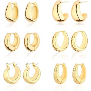 14K Gold Chunky Hoop Earrings Set - Thick Twist Huggie Hoops for Women, Hypoallergenic Statement Jewelry - 1 of 4