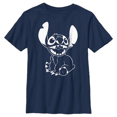 Boy's Lilo & Stitch Negative Black And White T-shirt - Navy Blue - X ...