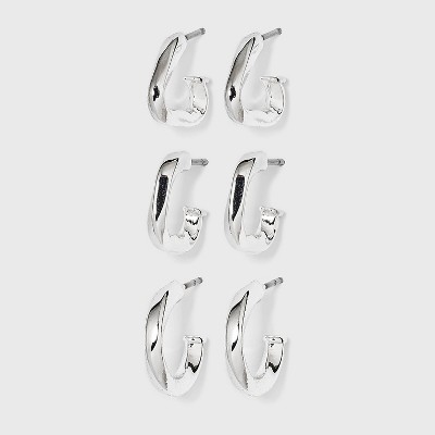 Multi Shape Hoop Trio Earrings - A New Day™ Silver