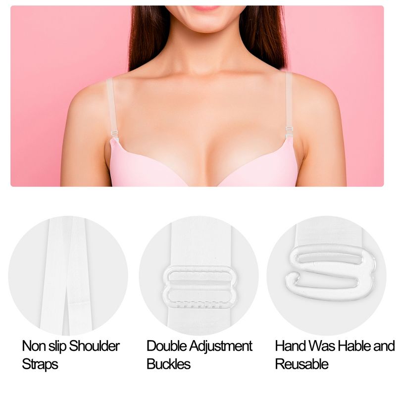Unique Bargains ABS Non-Slip Adjustable Invisible Clear Bra Shoulder Strap with Plastic Hook Transparent 3 Pair, 3 of 6