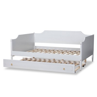 Full White Wood Daybed with Trundle and Tufted Upholstery