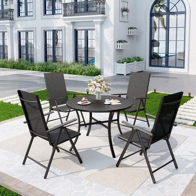 Captiva Designs 5pc Patio Dining Set with Steel Table & Textilene Reclining Foldable Chairs