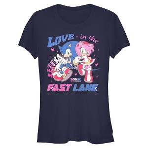 Junior's Sonic the Hedgehog Pink And Blue In The Fast Lane T-Shirt - 1 of 4