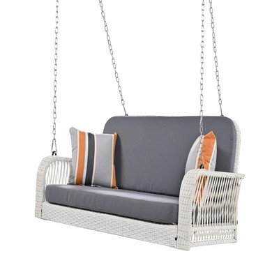 48.81"PE Wicker Porch Swing, 2-Seater Hanging Bench With Chains, Patio Furniture Swing For Backyard Garden Poolside