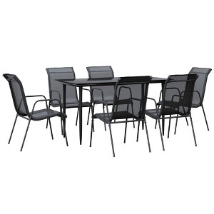 vidaXL Patio Dining Set Outdoor Table and Chair Black Steel and Textilene - 55.1" Table Length 6 Pieces - 1 of 4