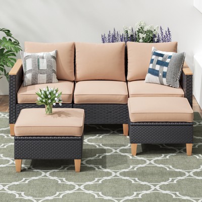 Maggift Patio Seating Sets, 5 Piece Outdoor Sectional Furniture Set with Cushions for Garden, Balcony, and Backyard, Beige, 23.8"*30"*30.7"