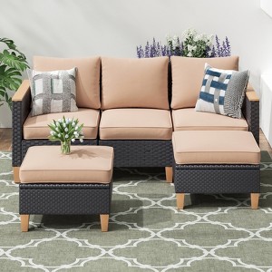 Maggift Patio Seating Sets, 5 Piece Outdoor Sectional Furniture Set with Cushions for Garden, Balcony, and Backyard, Beige, 23.8"*30"*30.7" - 1 of 4
