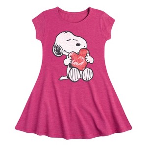 Girls' - Peanuts - Snoopy With Heart Fit & Flair Cap Sleeve Dress - 1 of 2