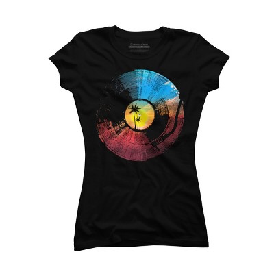Junior's Design By Humans Palm Tree Tropical Sounds Vinyl By clingcling T-Shirt