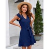 Women's Casual Summer Ruffle Sleeve Mini Dress V-Neck Tie Waist Button Front A-Line Swing Business Office Dress Navy Blue 2XL - 3 of 4