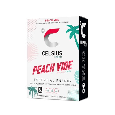 Celsius On-the-go Powder Stick Packs, Peach Vibe - 2.5 Oz Stick (Pack of 14)