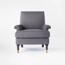 Mercer Rolled Upholstered Armchair with Casters Dark Gray - Threshold™ designed with Studio McGee