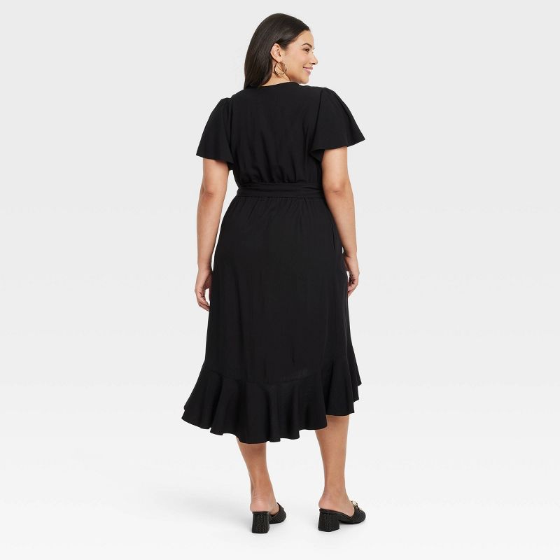 Women's Flutter Short Sleeve Midi Wrap Dress - Ava & Viv™, 3 of 7