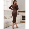 INSPIRE CHIC Women's Split Maternity Dress Long Sleeve Henley Collar Button Bodycon Ribbed Knit Pregnancy Photoshoot - 4 of 4