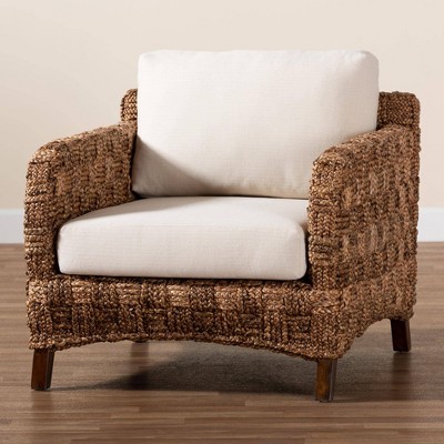 Vevina Mahogany and Woven Seagrass Arm Chair with Cushions