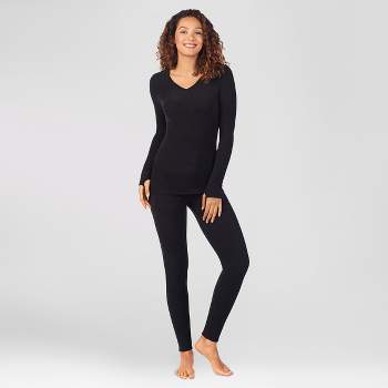 Warm Essentials by Cuddl Duds Women's Textured Fleece Thermal Leggings - Black