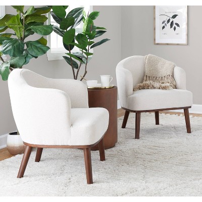 Ahoy Cream Mid-Century Modern Wood Accent Chair