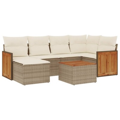 vidaXL 7 Piece Patio Sofa Set with Cushions - Beige and Cream With Table