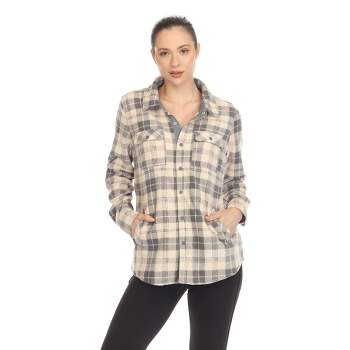Women's Lightweight and Soft Flannel Plaid  - White Mark