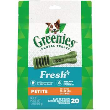 Greenies Petite Adult Fresh Peppermint Flavor Dental Hard Chewy Dog Treats - 12oz/20ct