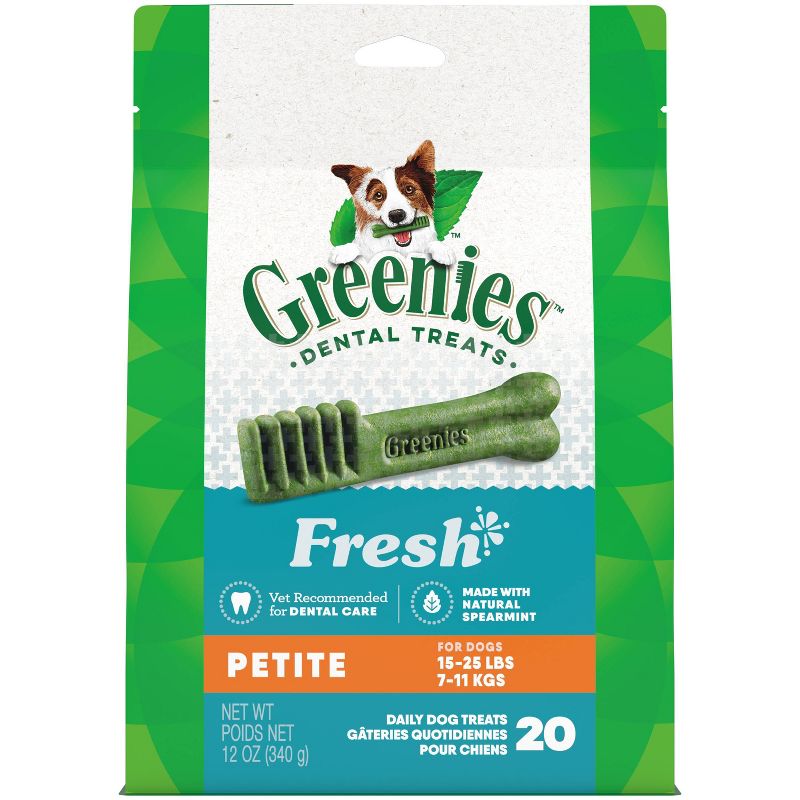 Greenies Petite Adult Fresh Peppermint Flavor Dental Hard Chewy Dog Treats - 12oz/20ct, 1 of 12