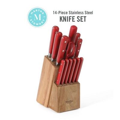 Eastwalk 14-Piece Red Stainless Steel Knife Set with Acacia Block