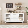 Buffet Cabinet with Storage, 60" Sideboard Cabinet with 2 Fluted Glass Doors and 3 Drawers, Coffee Bar Station with Adjustable Shelves, Natural - 3 of 4