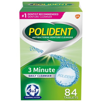Polident 3 Minute Antibacterial Denture Cleanser Tablets, 84 Ct