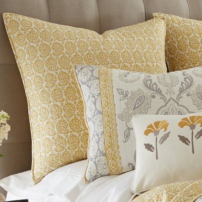 Saffron Yellow and White Cotton Paisley Euro Shams Set