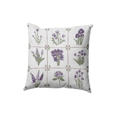 e by design 16"x16" Framed Field Flowers Square Throw Pillow: Indoor Polyester Twill, Sewn Seam Closure