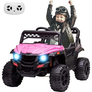 12V Kids Ride On Truck Car, Remote Control, LED Lights, Music, Spring Suspension, Red, Authentic UTV Adventure - 1 of 4