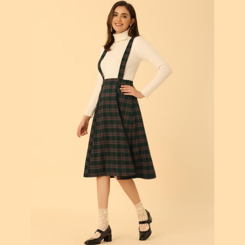 Allegra K Women's Vintage Plaid A-Line Tartan Suspender Midi Skirt, 3 of 5